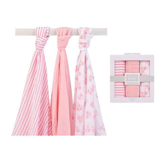 Buy soft-pink-rose Hudson Baby 3pcs Muslin Swaddle Blanket Gift