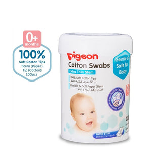 Pigeon Baby Cotton Swabs with Hygienically Packed Collection (200pcs) (Normal Stem / Extra Thin Stem) (Bundle of 2)