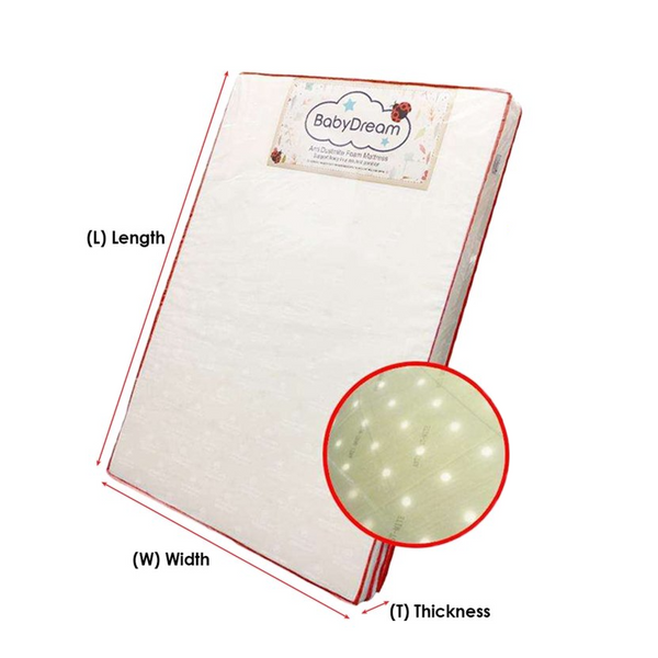 Babydreams 4 inch Antidustmite Mattress with Holes - 24x48x4 inch