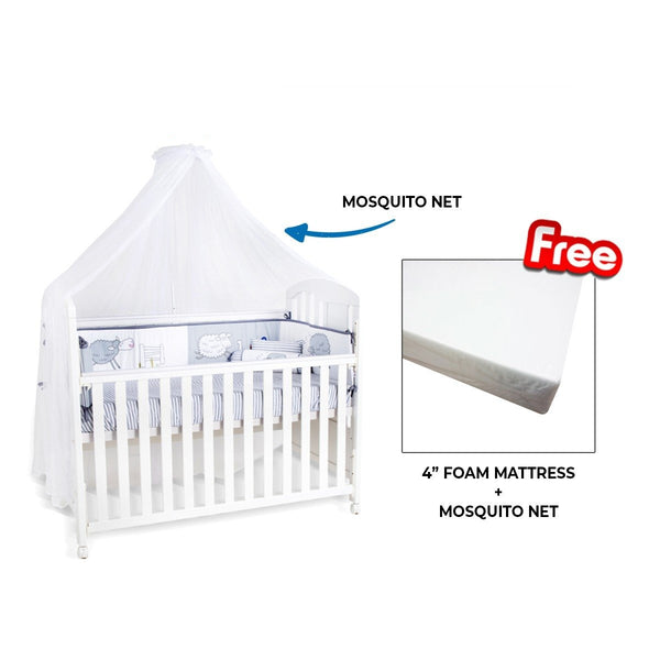 Happy Cot Happy Dream 4-in-1 Convertible Baby Cot + Foam Mattress and Mosquito Net