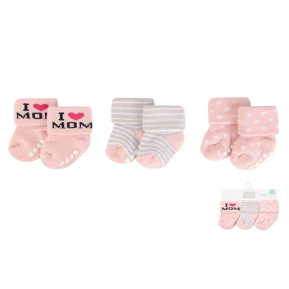 Hudson Baby 3pcs Terry Socks With Non-Skid (0-6M)