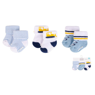 Buy bulldozer-light-blue Hudson Baby 3pcs Terry Socks With Non-Skid (0-6M)