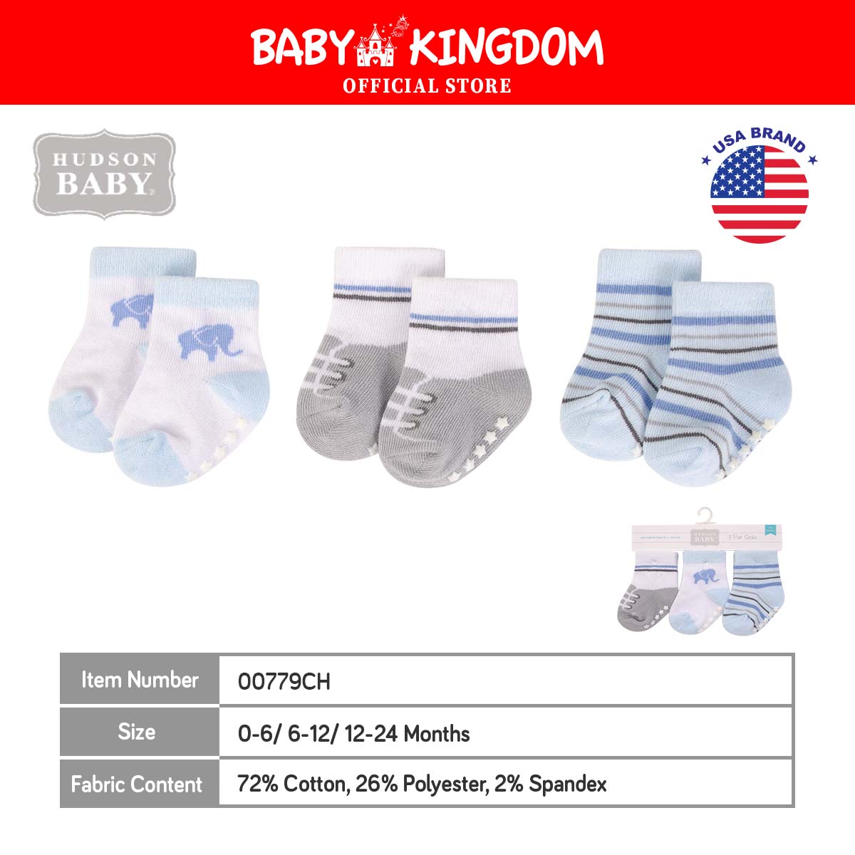 Hudson Baby 3pcs Baby Socks With Non-Skid