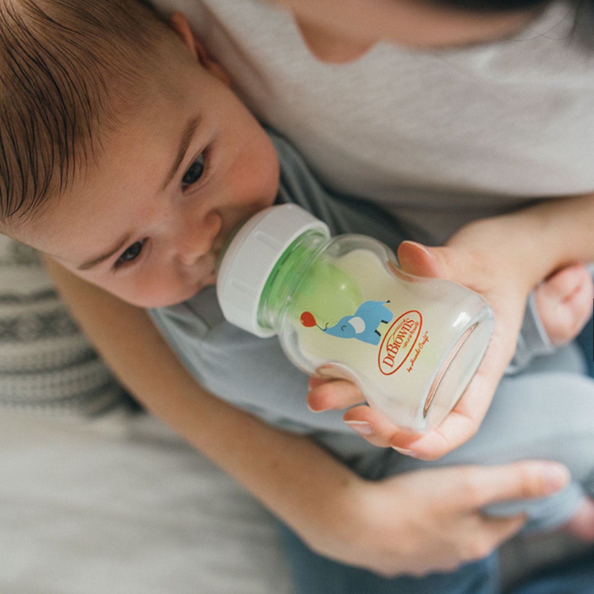 Dr Brown’s 50Z/150ML Wide-Neck Options+ Glass Baby Milk Bottle (Elephant Design)