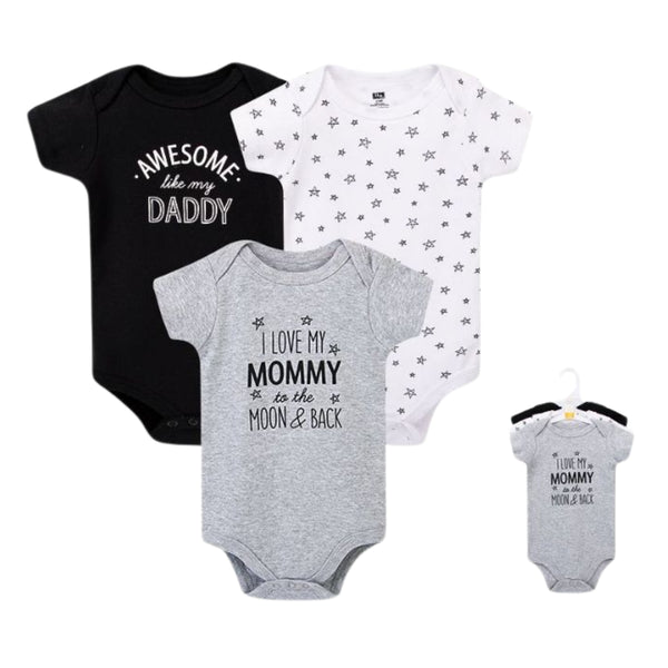 Hudson Baby 3pcs Bodysuit Short Sleeve Set (0-3m/3-6m/6-9m/9-12m)