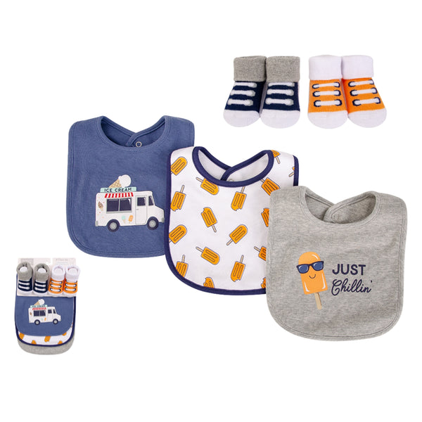 Hudson Baby 5pcs Bib And Sock Set (0-9m)