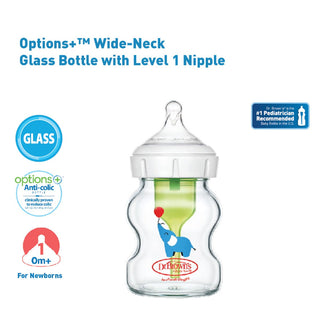 Dr. Brown’s 50Z/150ML Wide-Neck Options+ Glass Baby Milk Bottle (Elephant Design)