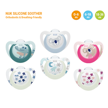 NUK Star Day & Night Silicone Soother Pacifier 2pcs/box