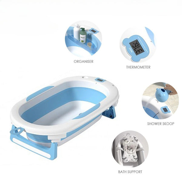 Lucky Baby Baly Collapsible Bath Tub W/Thermometer & Bath Support + Shower Skoop + Orangizer
