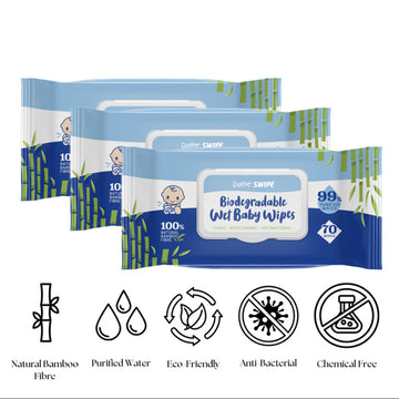 babySWIPE Biodegradable Organic Bamboo Baby Wipes 70s - 3in1 Bundles