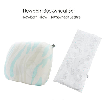 Little Zebra Newborn Pillow + Buckwheat Beanie Set