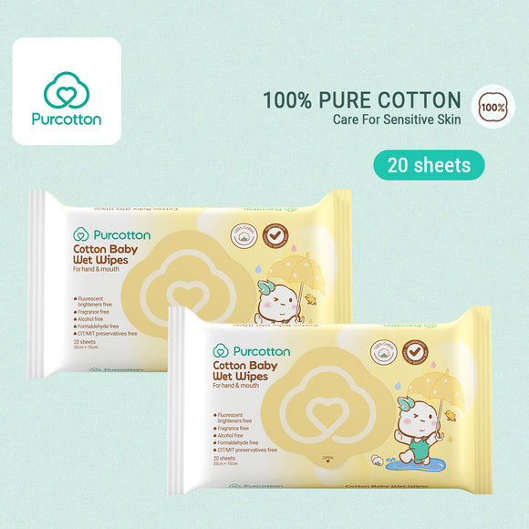 Purcotton 100% Cotton Baby Wet Wipes for Hand & Mouth