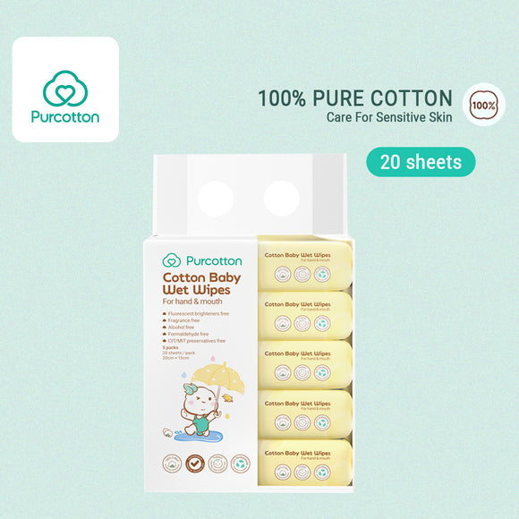 Purcotton 100% Cotton Baby Wet Wipes for Hand & Mouth