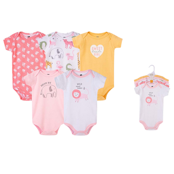 Hudson Baby 5pcs Bodysuit Short Sleeve Set (0-3m/3-6m/6-9m/9-12m)