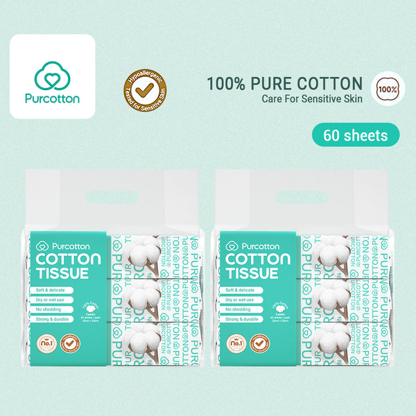 Purcotton 100% Cotton Tissue Face Wash Towels Baby Soft Towels Cleansing Towels (3in1 Packs)