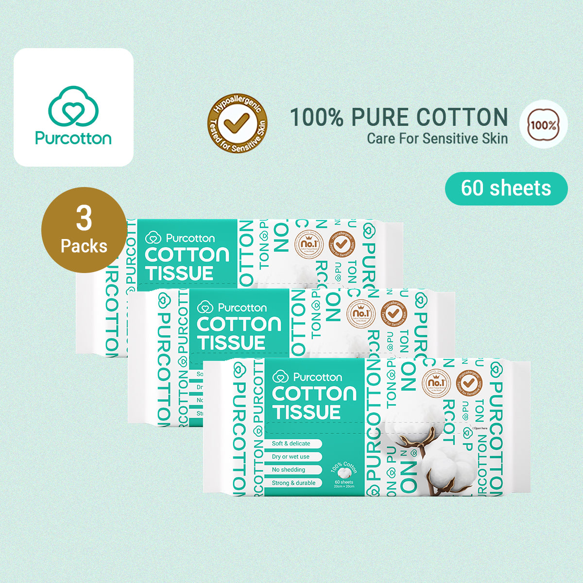 Purcotton 100% Cotton Tissue Face Wash Towels Baby Soft Towels Cleansing Towels