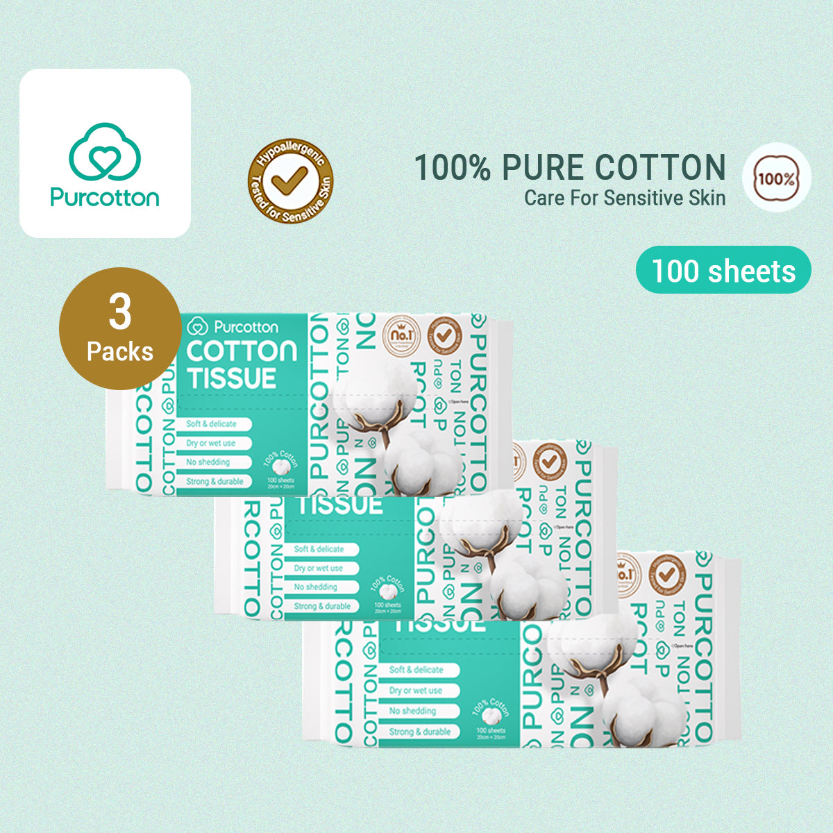 Purcotton 100% Cotton Tissue Face Wash Towels Baby Soft Towels Cleansing Towels
