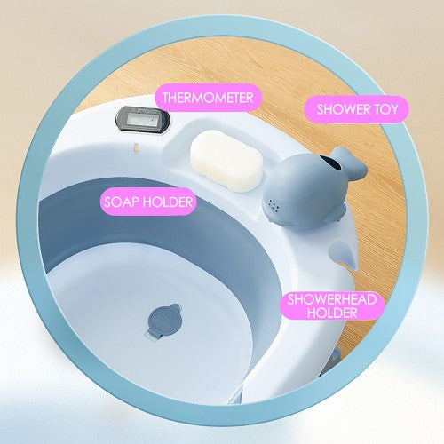 Lucky Baby Collapsible Bath Tub W/Thermometer & Mesh Support/Whale Toy
