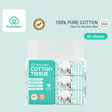 Purcotton 100% Cotton Tissue Face Wash Towels Baby Soft Towels Cleansing Towels (3in1 Packs - 60sheets)