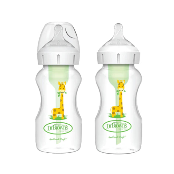 Dr Brown's 270ml Wide-Neck Options+ PP Bottle W/L2 Nipple, Giraffe, 2-Pack