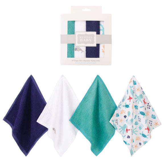 Hudson Baby 4pcs Bamboo Washcloths (Woven Terry)