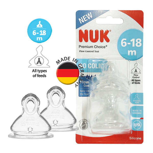 NUK Premium Choice+ Anti-Colic Wide Neck Teats - Silicone (0-6months / 6-18months)