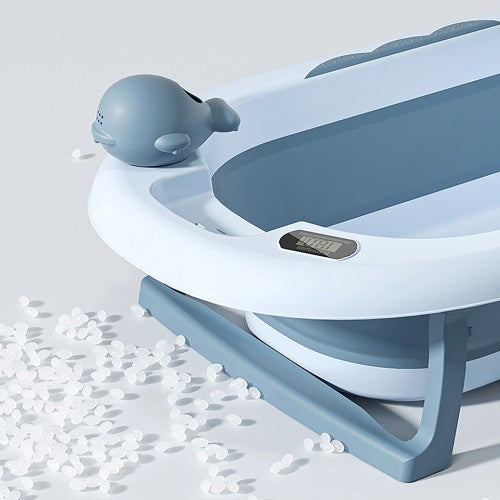 Lucky Baby Collapsible Bath Tub W/Thermometer & Mesh Support/Whale Toy