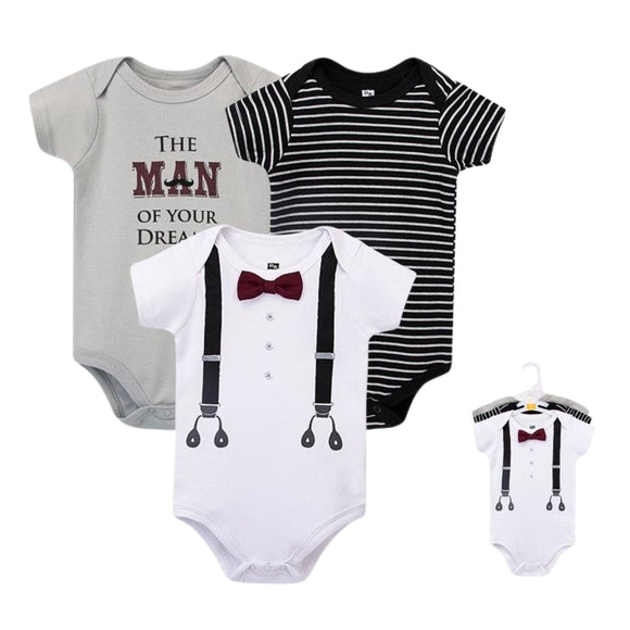 Hudson Baby 3pcs Bodysuit Short Sleeve Set (0-3m/3-6m/6-9m/9-12m)