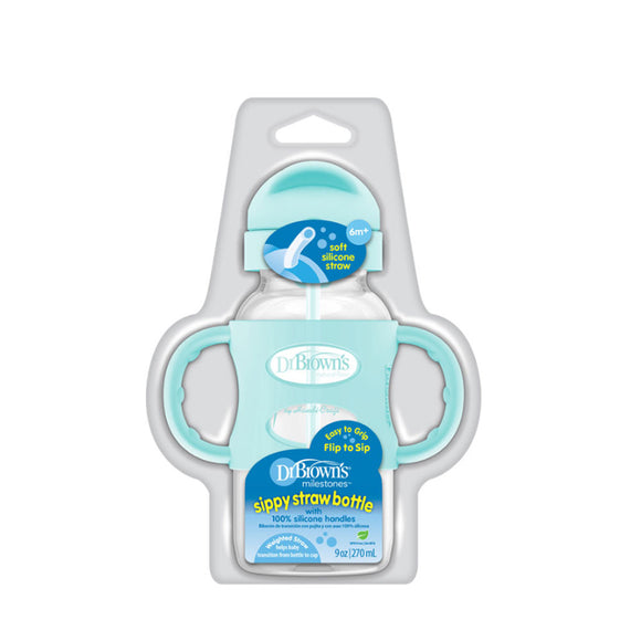 Dr Brown’s  9 oz/270 mL PP Wide-Neck Sippy Straw Bottle with Silicone Handles