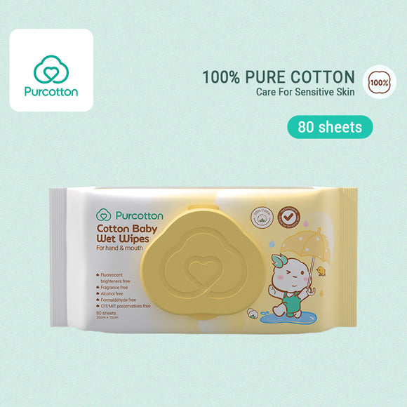 Purcotton 100% Cotton Baby Wet Wipes for Hand & Mouth