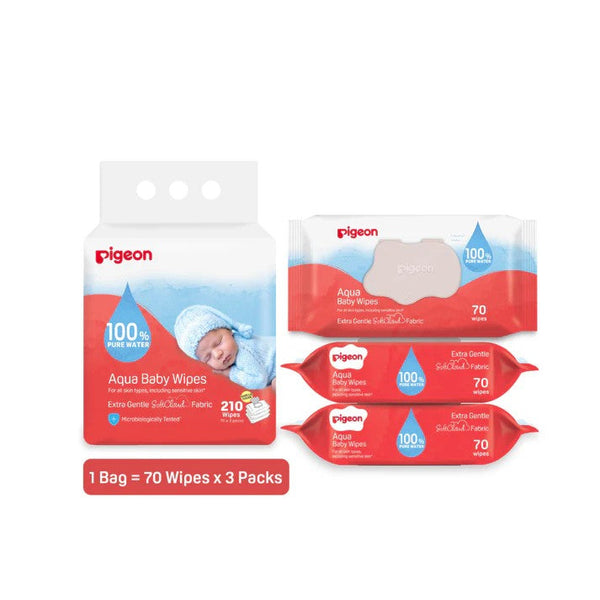 Pigeon Aqua Baby Wipes Hard Cover Lip (70 Wipes x 3)