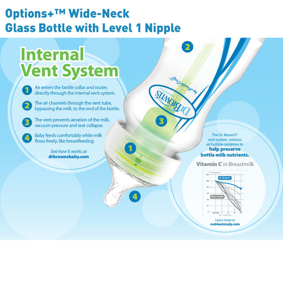 Dr Brown’s 50Z/150ML Wide-Neck Options+ Glass Baby Milk Bottle (Elephant Design)