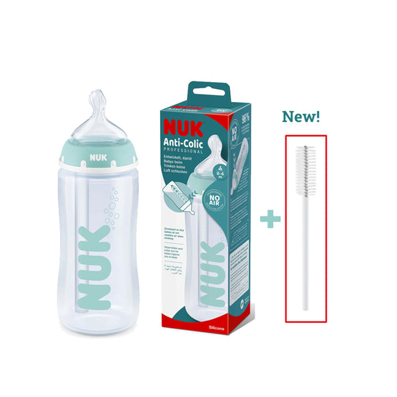 NUK Anti-Colic Professional PP Bottle 300ml, 0-6m, M, with Temperature Control + Brush Included