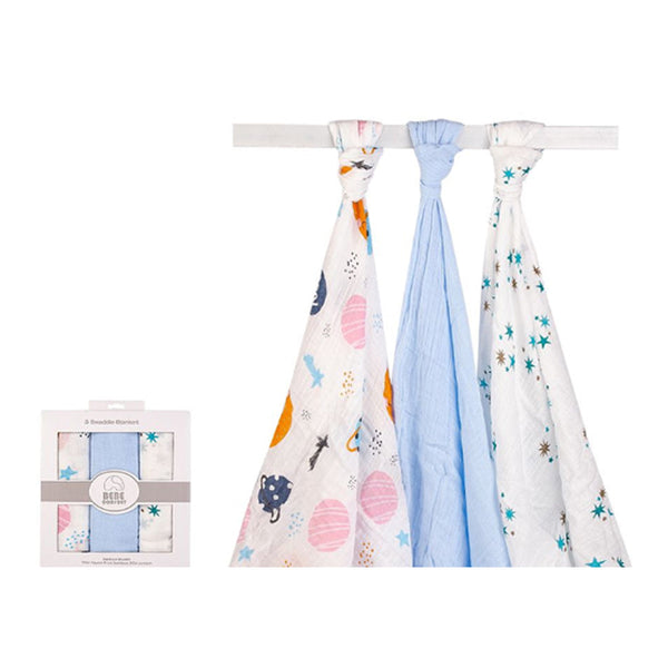 Hudson Baby 3pcs Bamboo Cotton Muslin Swaddle Blanket