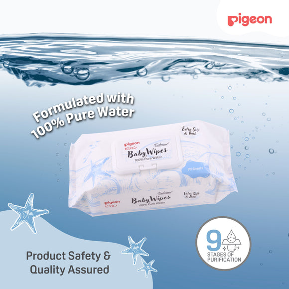 Pigeon Embossed Baby Wipes 100% Pure Water 70s (Extra Soft & Thick)