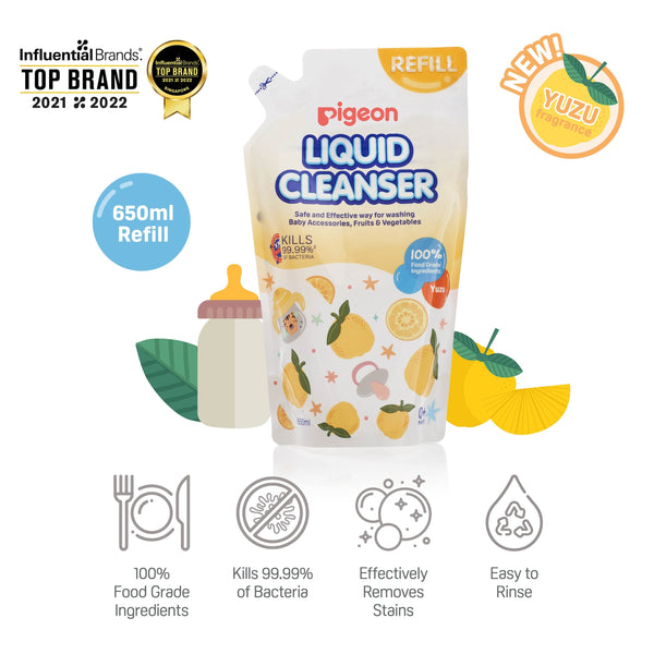 Pigeon 100% Food Grade Liquid Cleanser Yuzu Refill 650ml (Twin Pack) EXP: 2027