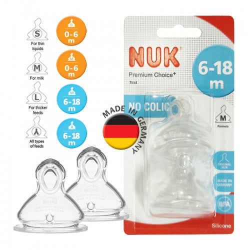 NUK Premium Choice+ Anti-Colic Wide Neck Teats - Silicone (0-6months / 6-18months)