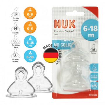 NUK Premium Choice+ Anti-Colic Wide Neck Teats - Silicone (0-6months / 6-18months)