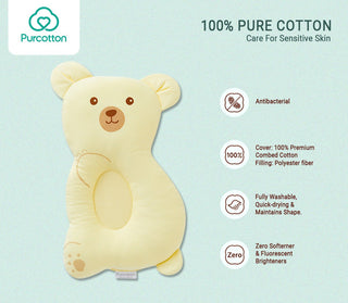 Purcotton Baby Head-Shaping Pillow Pure Cotton Cover - Bear