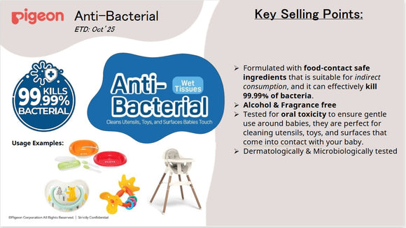 Pigeon Anti-Bacterial Wet Tissue (20 Sheets Per Pack)