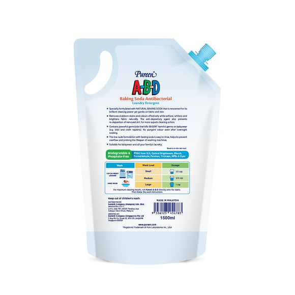 Pureen A-B-D Baking Soda Antibacterial Laundry Detergent Refill Pack 1500ml
