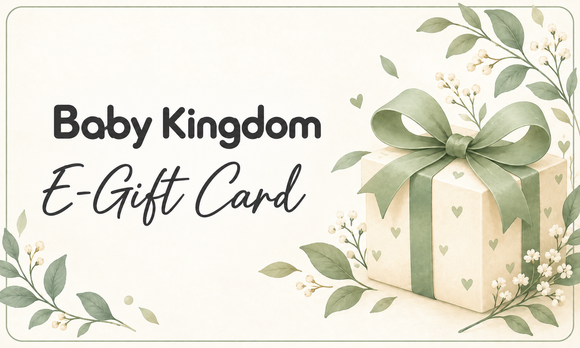 Baby Kingdom E-Gift Card with a sage ribbon gift box