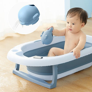 Lucky Baby Collapsible Bath Tub W/Thermometer & Mesh Support/Whale Toy - 0