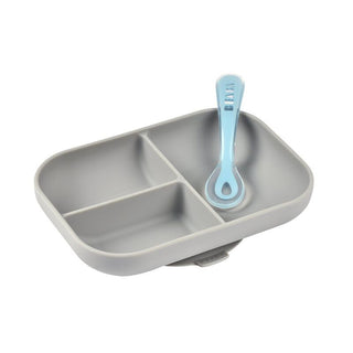 Buy grey-plate-spoon Beaba Divided Silicon Plate With Suction Cup