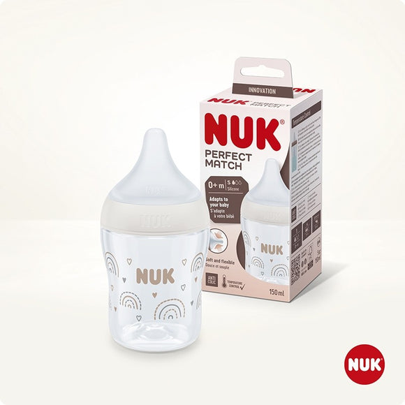 NUK Perfect Match Temperature Control Milk Bottle with Soft Silicone Teat 150ml - 0m+