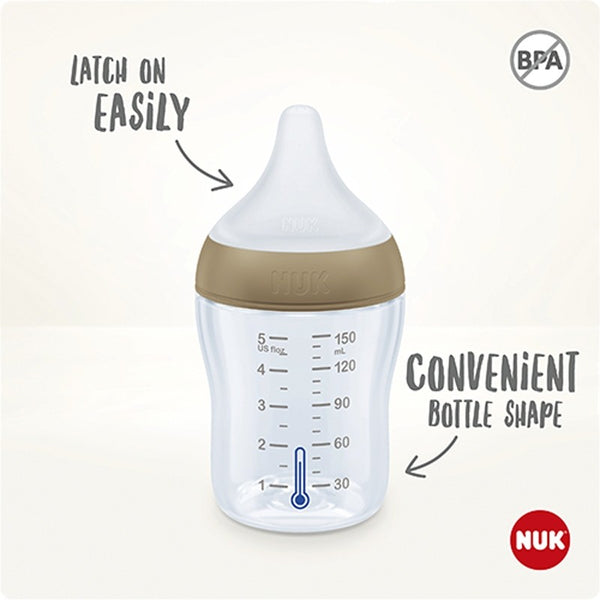 NUK Perfect Match Temperature Control Milk Bottle with Soft Silicone Teat 150ml - 0m+