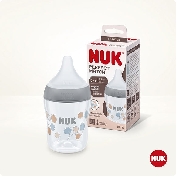 NUK Perfect Match Temperature Control Milk Bottle with Soft Silicone Teat 150ml - 0m+