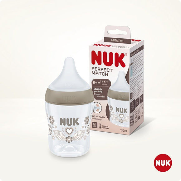 NUK Perfect Match Temperature Control Milk Bottle with Soft Silicone Teat 150ml - 0m+