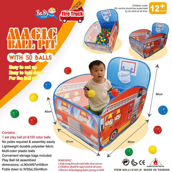 BabyOne Kids Fire Truck Play Tent Ball House (50pcs ball)