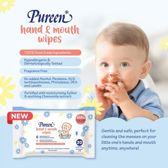 Pureen Hand & Mouth Wipes baby wet wipes tissue fragrance free 2x20's